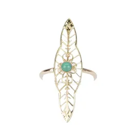 Vintage Turquoise Pin Navette Ring 14K Gold V1096