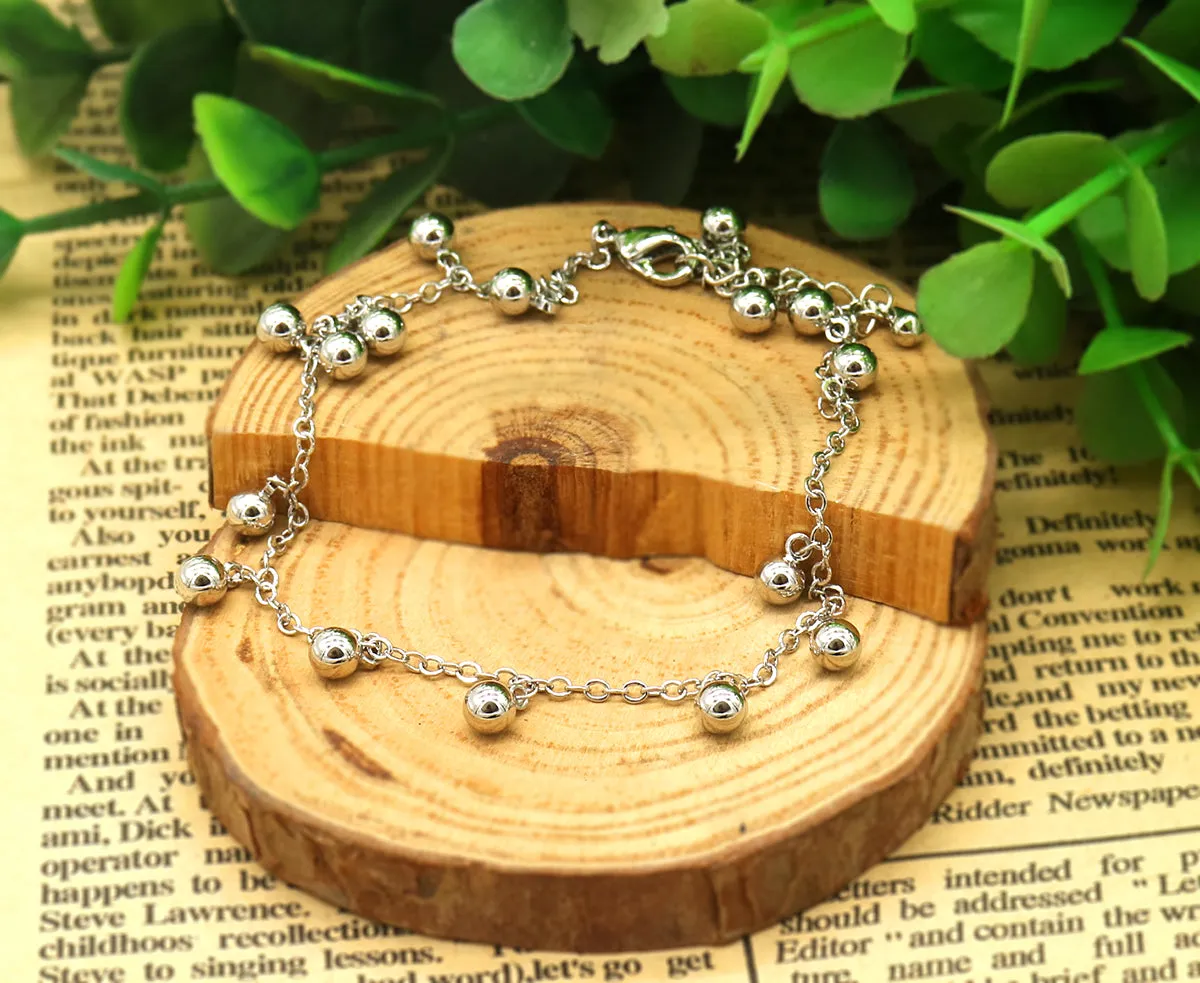 White Gold Ball Bead Anklet