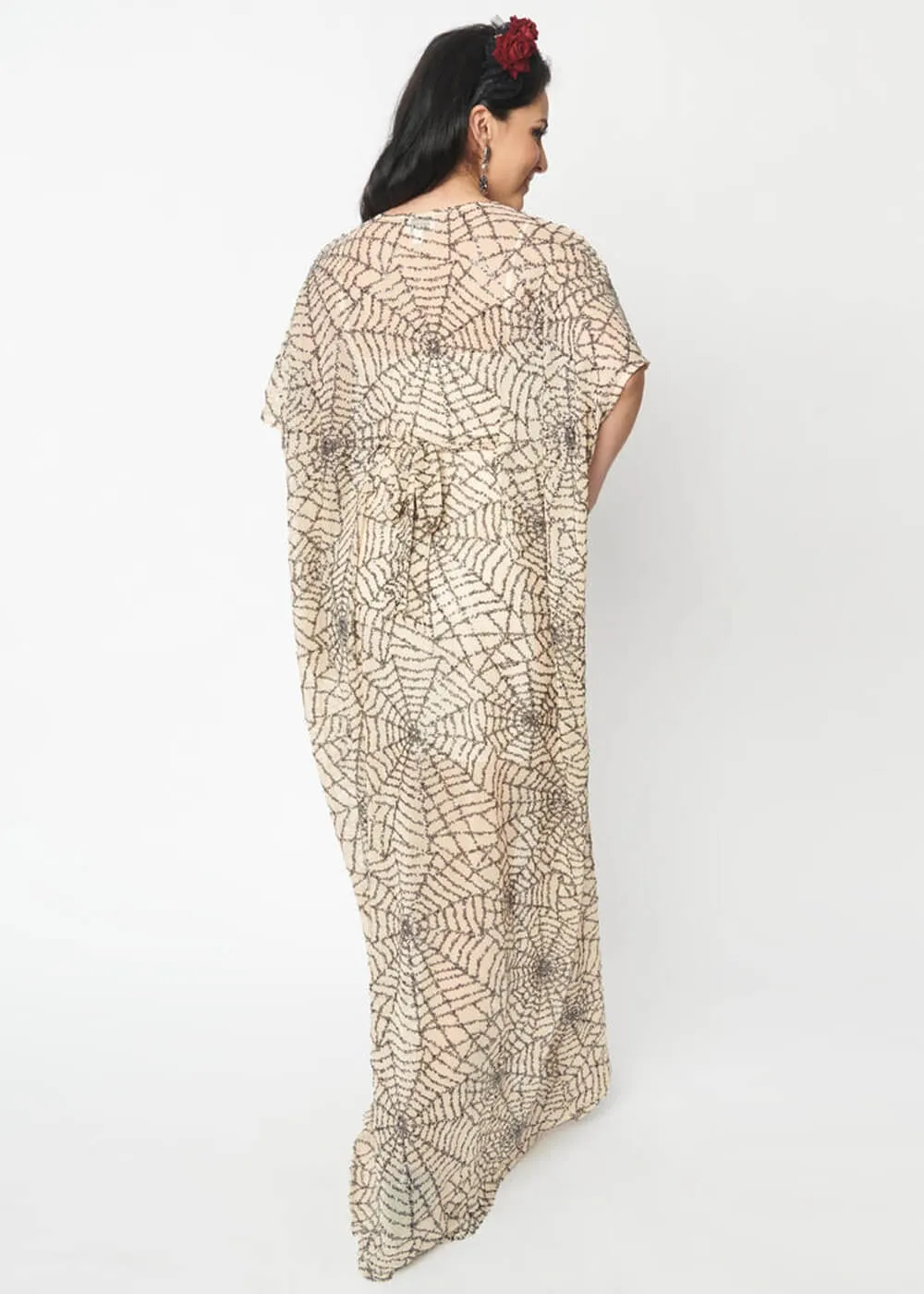 Nude Unique Vintage Burton Spiderweb Kaftan Maxi Dress