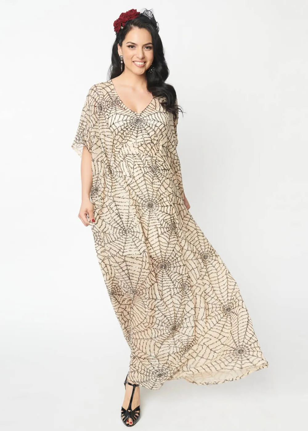 Nude Unique Vintage Burton Spiderweb Kaftan Maxi Dress