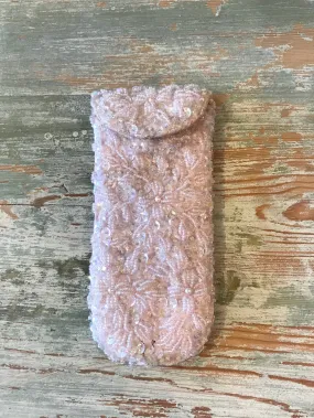 Retro Baby Pink Glasses Case with Sequins from the 1950s