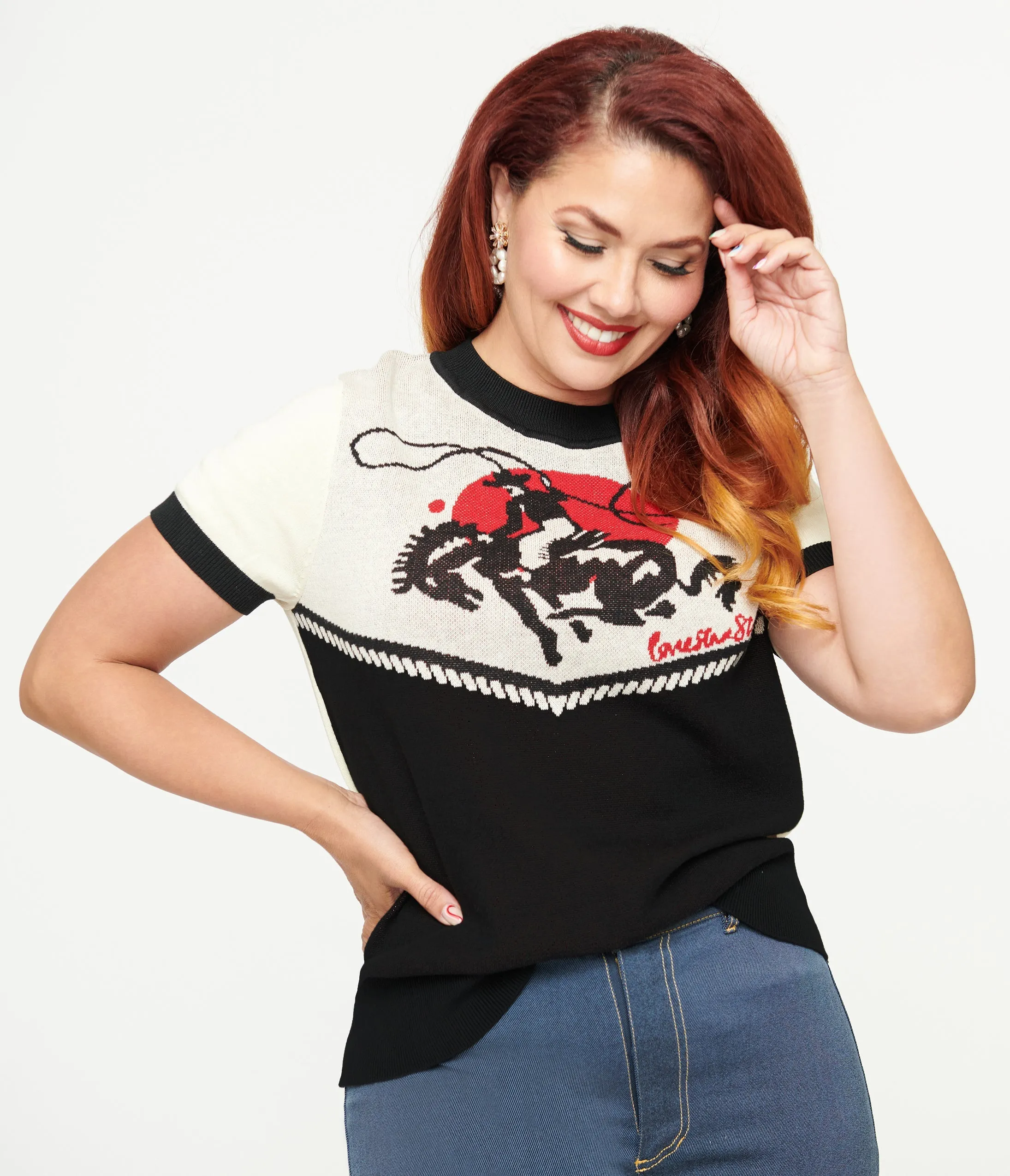 Black Rodeo Knit Top by Collectif Scott