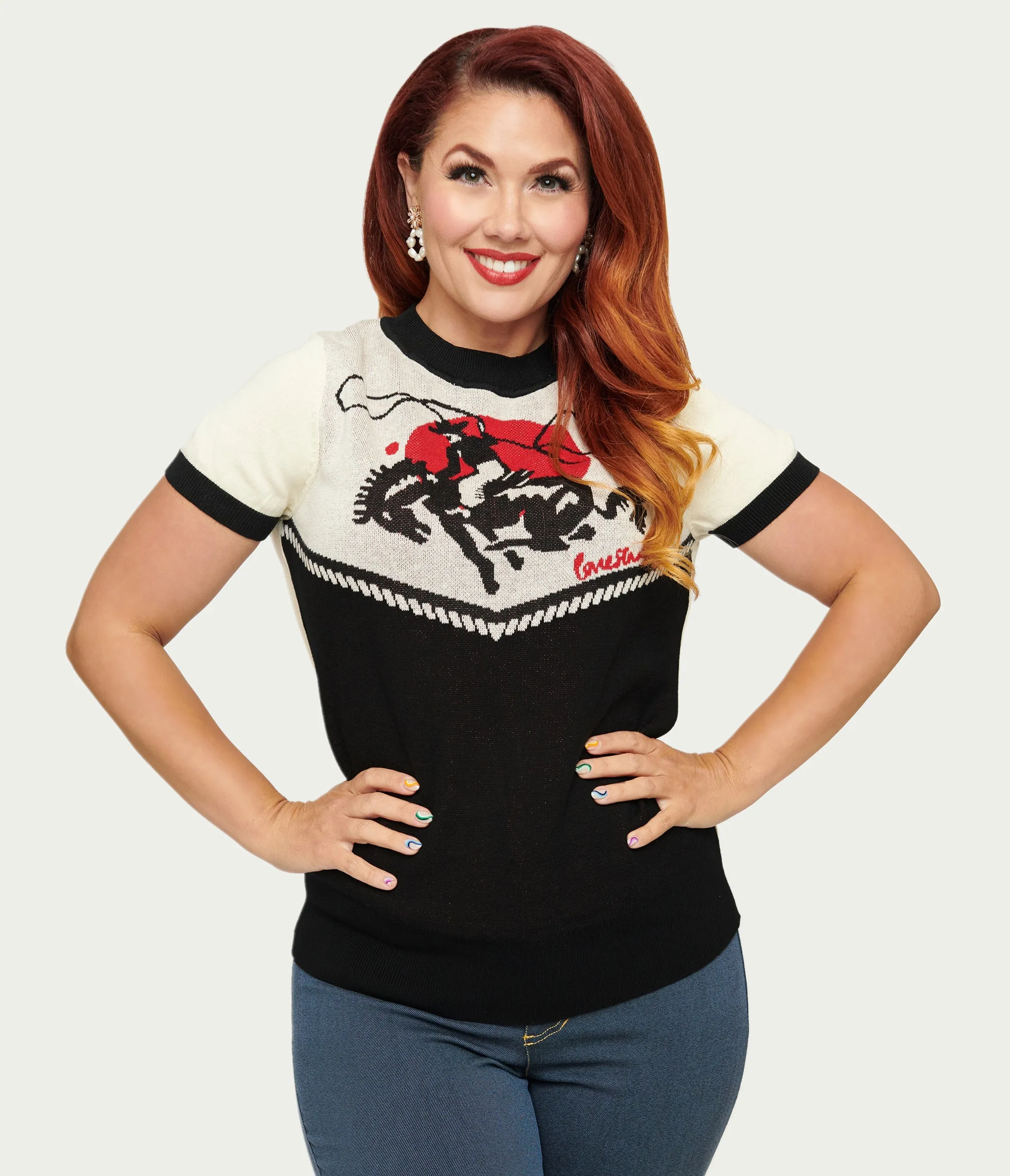 Black Rodeo Knit Top by Collectif Scott