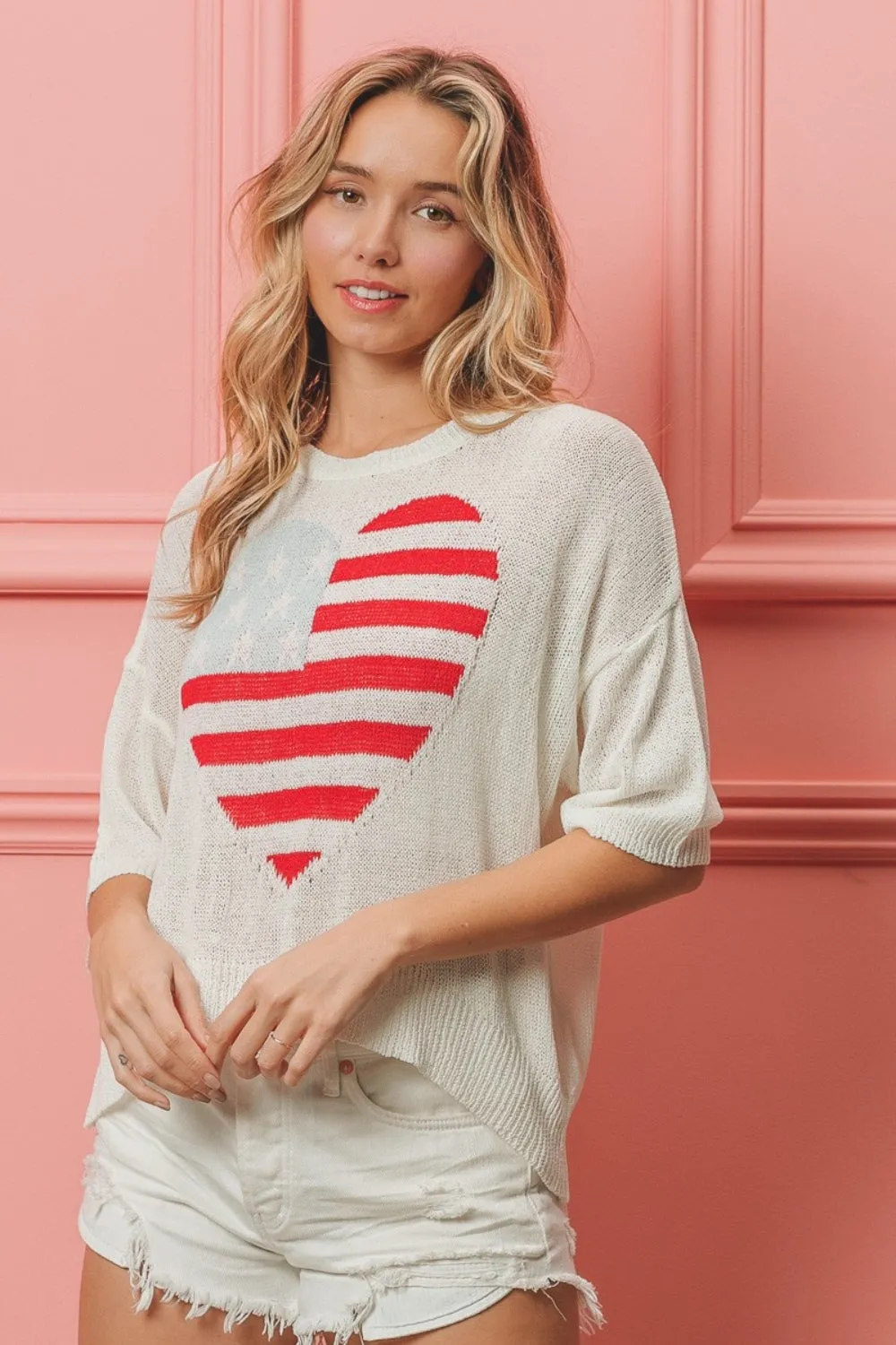 Striped Heart Contrast Knit Top by BiBi