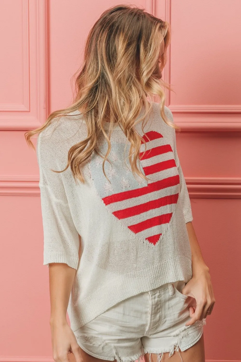 Striped Heart Contrast Knit Top by BiBi