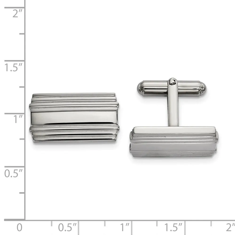 21 x 12mm Stainless Steel Polished Striped Rectangle Cuff Links