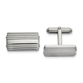 21 x 12mm Stainless Steel Polished Striped Rectangle Cuff Links