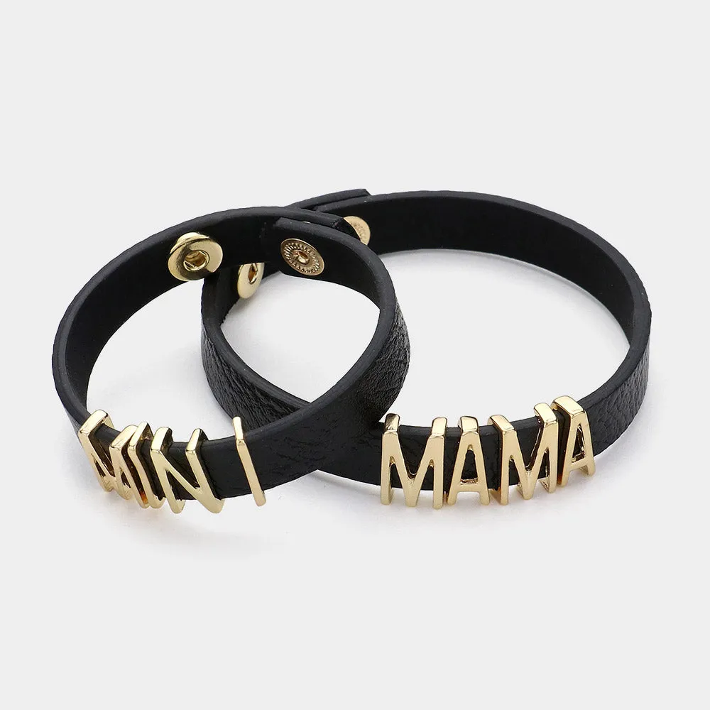 2PCS MINI MAMA Message Faux Leather Snap Bracelets Set