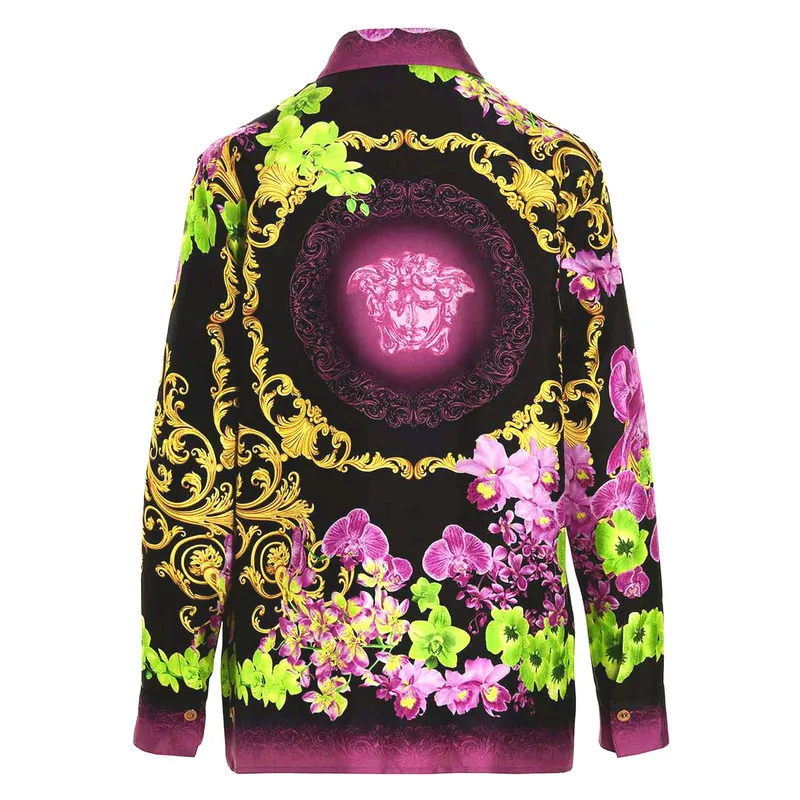 VERSACE Elegant Silk Long Sleeves with Flower Patterns