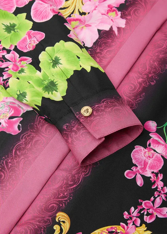 VERSACE Elegant Silk Long Sleeves with Flower Patterns