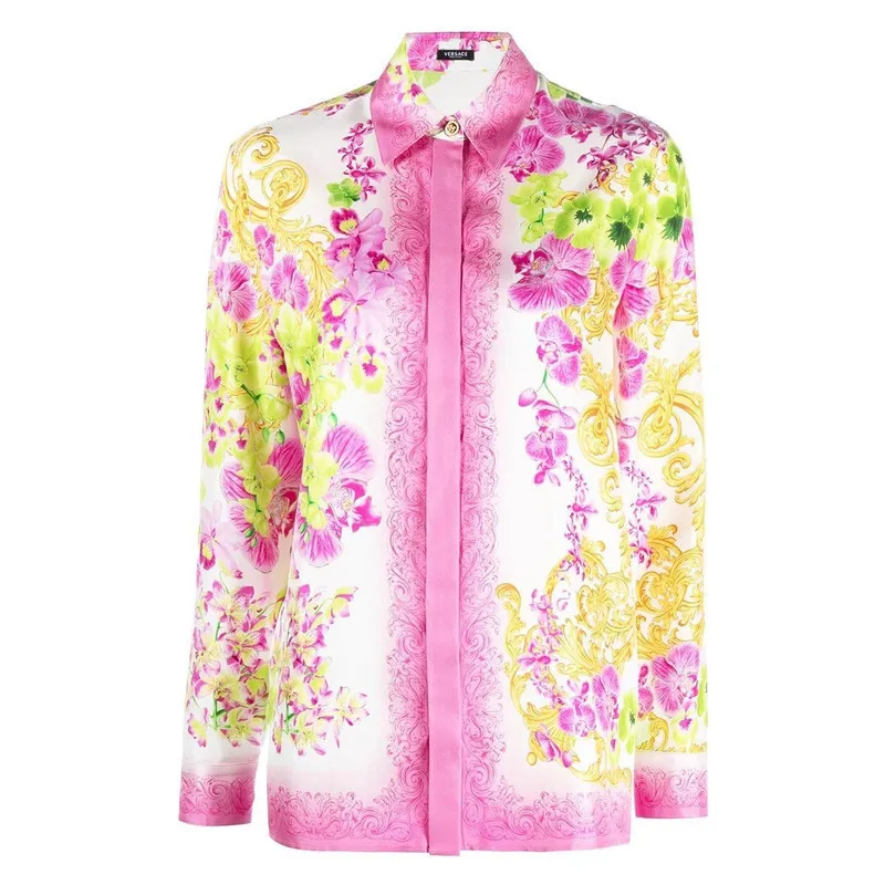 VERSACE Elegant Silk Long Sleeves with Flower Patterns