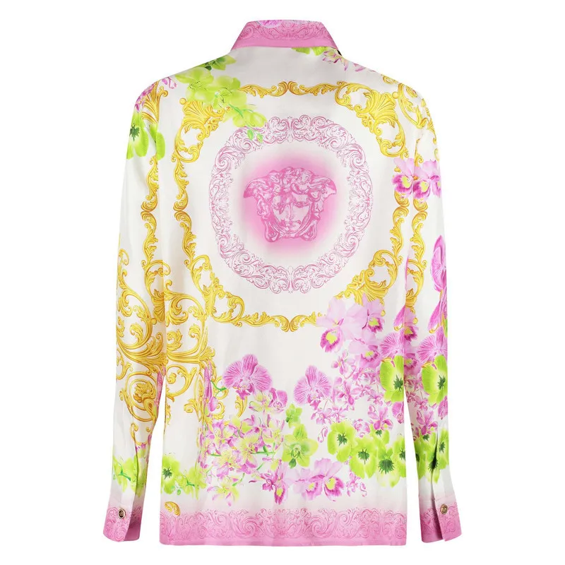 VERSACE Elegant Silk Long Sleeves with Flower Patterns