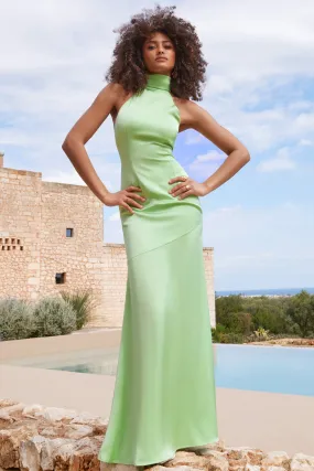 Light Green Satin Maxi Dress