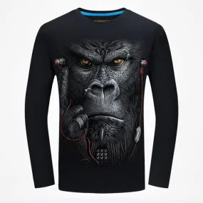 Unisex 3D Animal Print Long Sleeve Hip Hop T-Shirt for Autumn Fashion