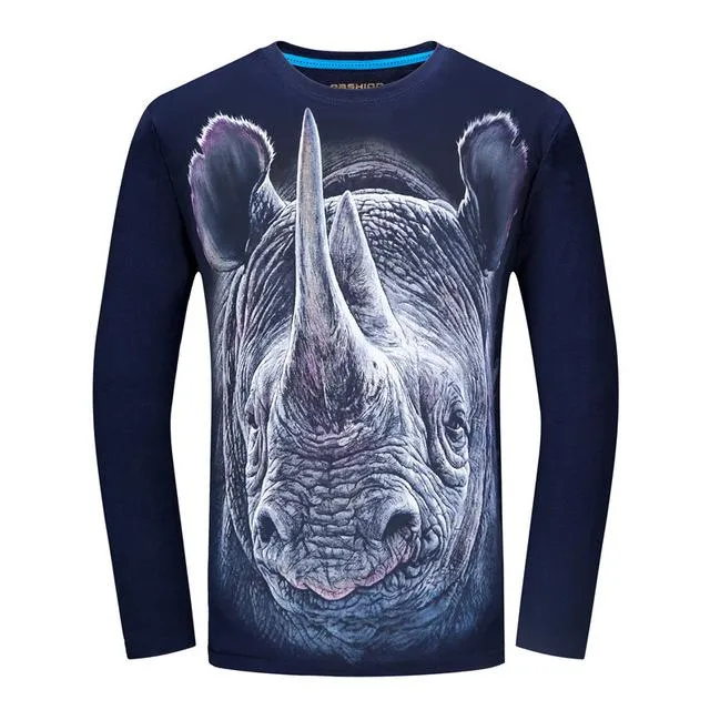 Unisex 3D Animal Print Long Sleeve Hip Hop T-Shirt for Autumn Fashion