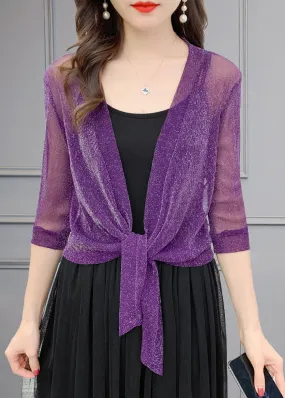 Loose Purple V Neck Silk Cardigans for Summer