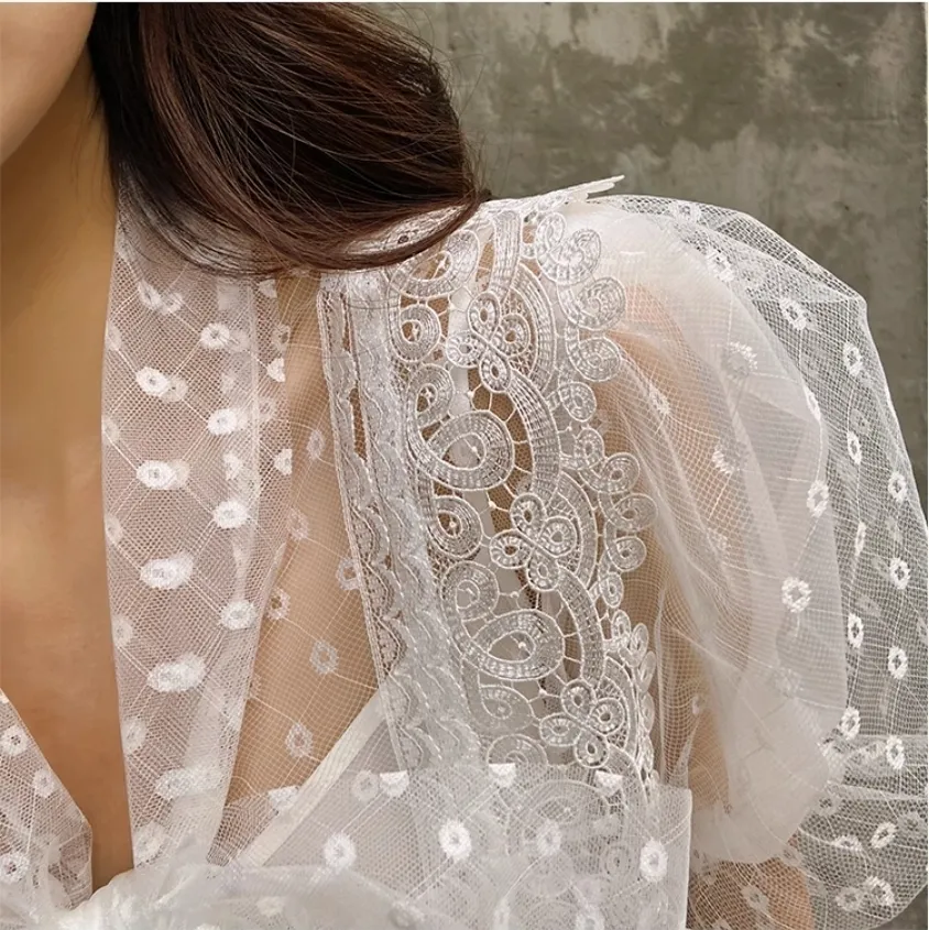 Chiffon Lace Puff Sleeves Blouse