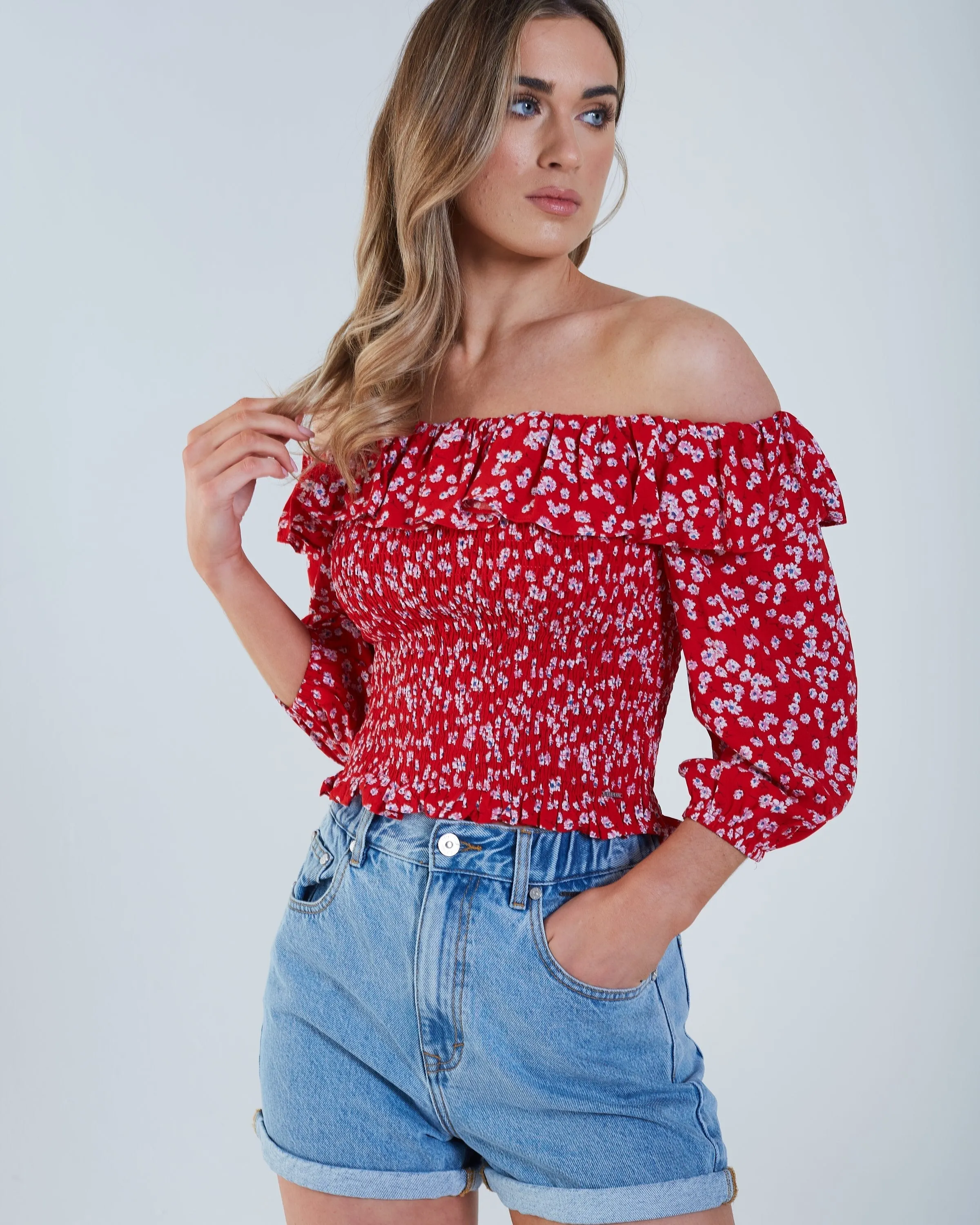 Red Floral Axelle Top