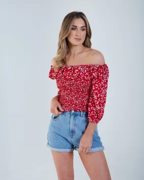 Red Floral Axelle Top