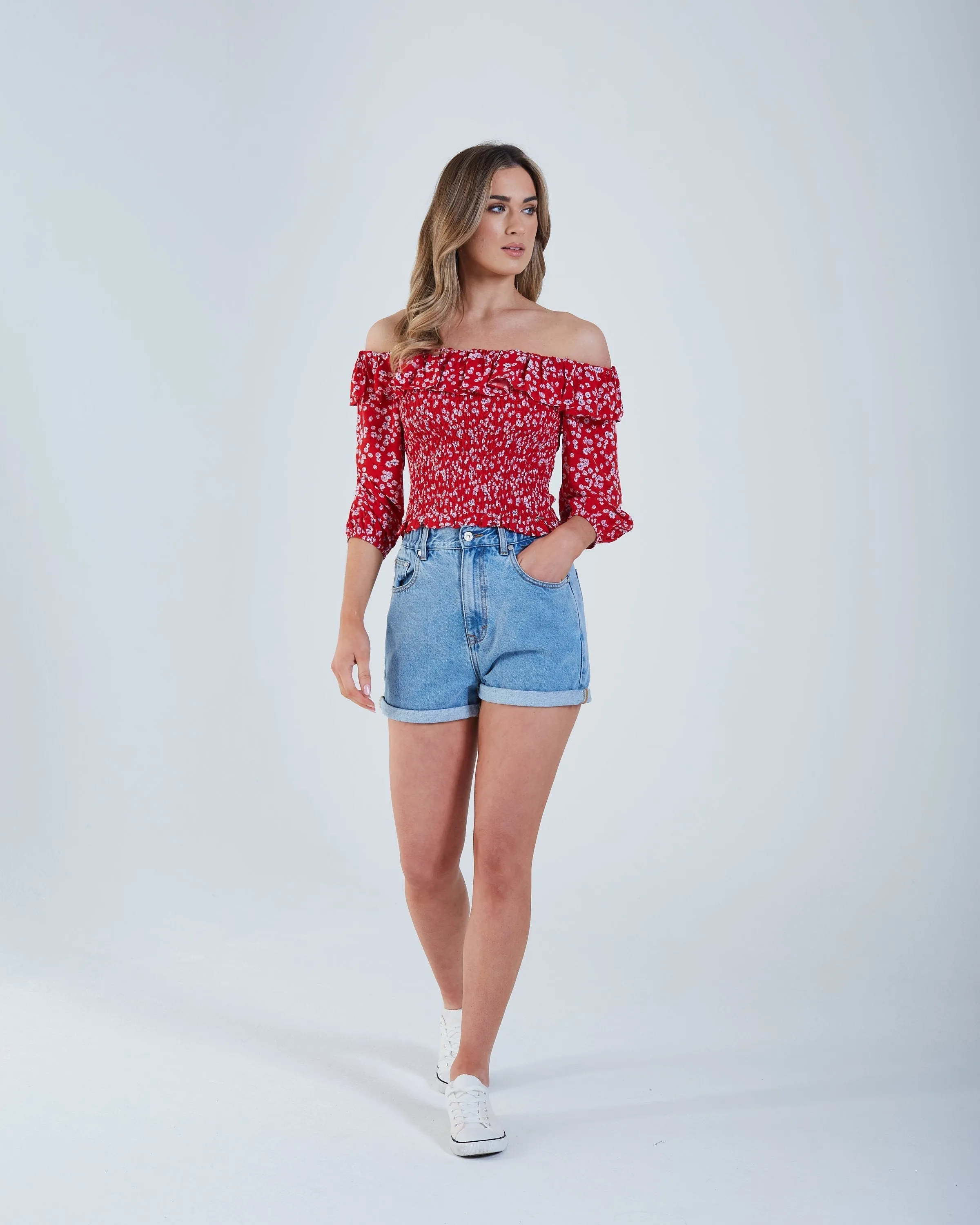 Red Floral Axelle Top