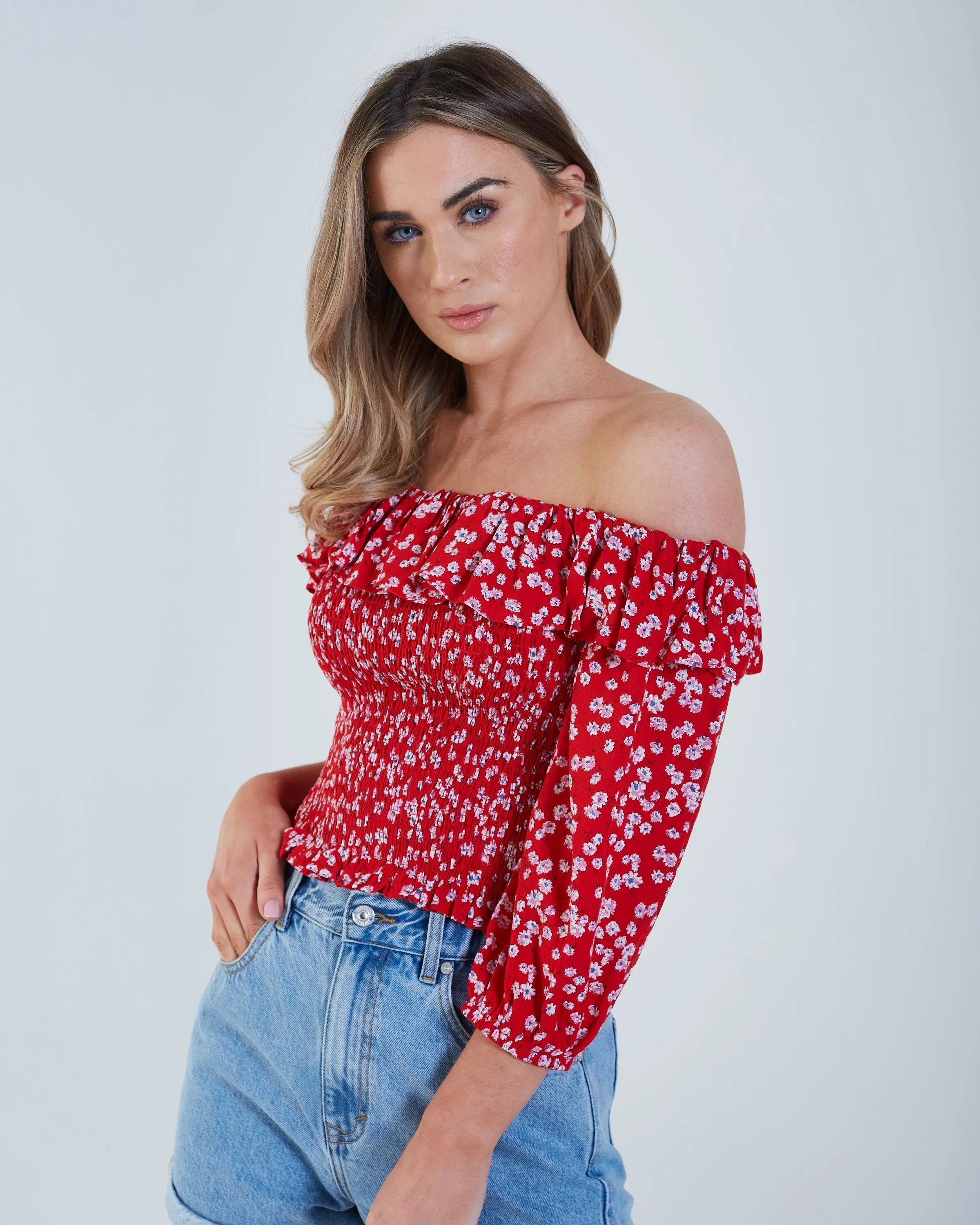 Red Floral Axelle Top