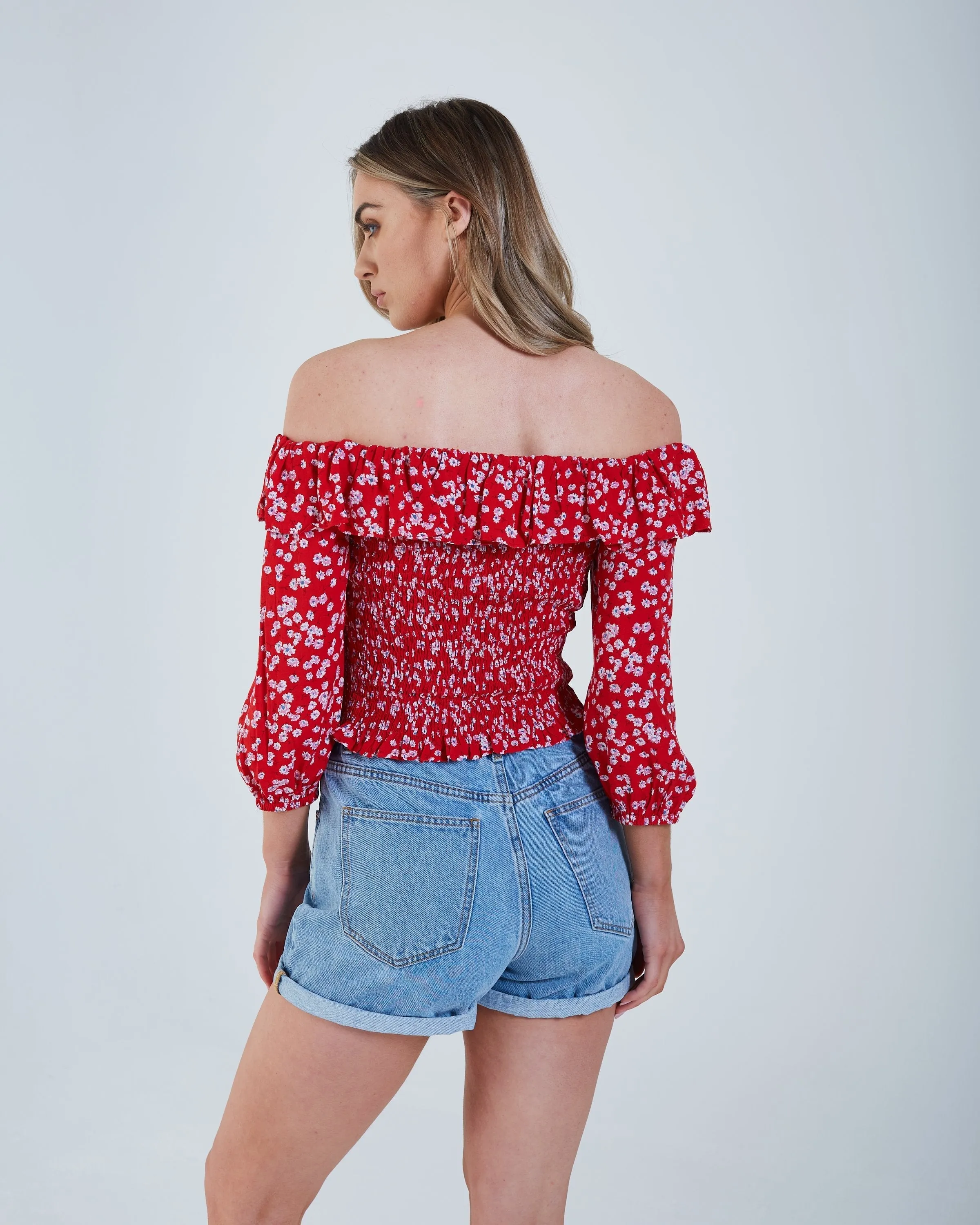 Red Floral Axelle Top