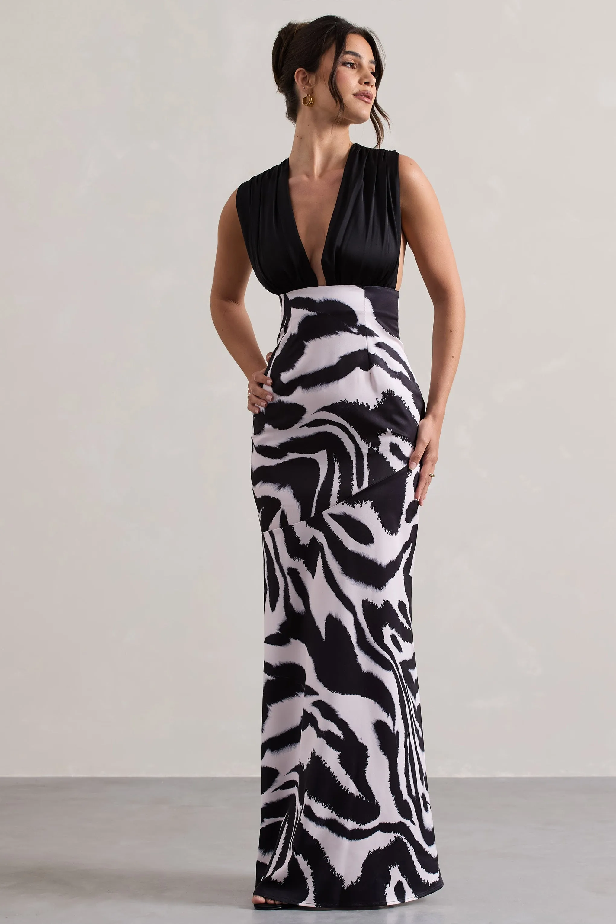 Zebra Print Satin Maxi Dress