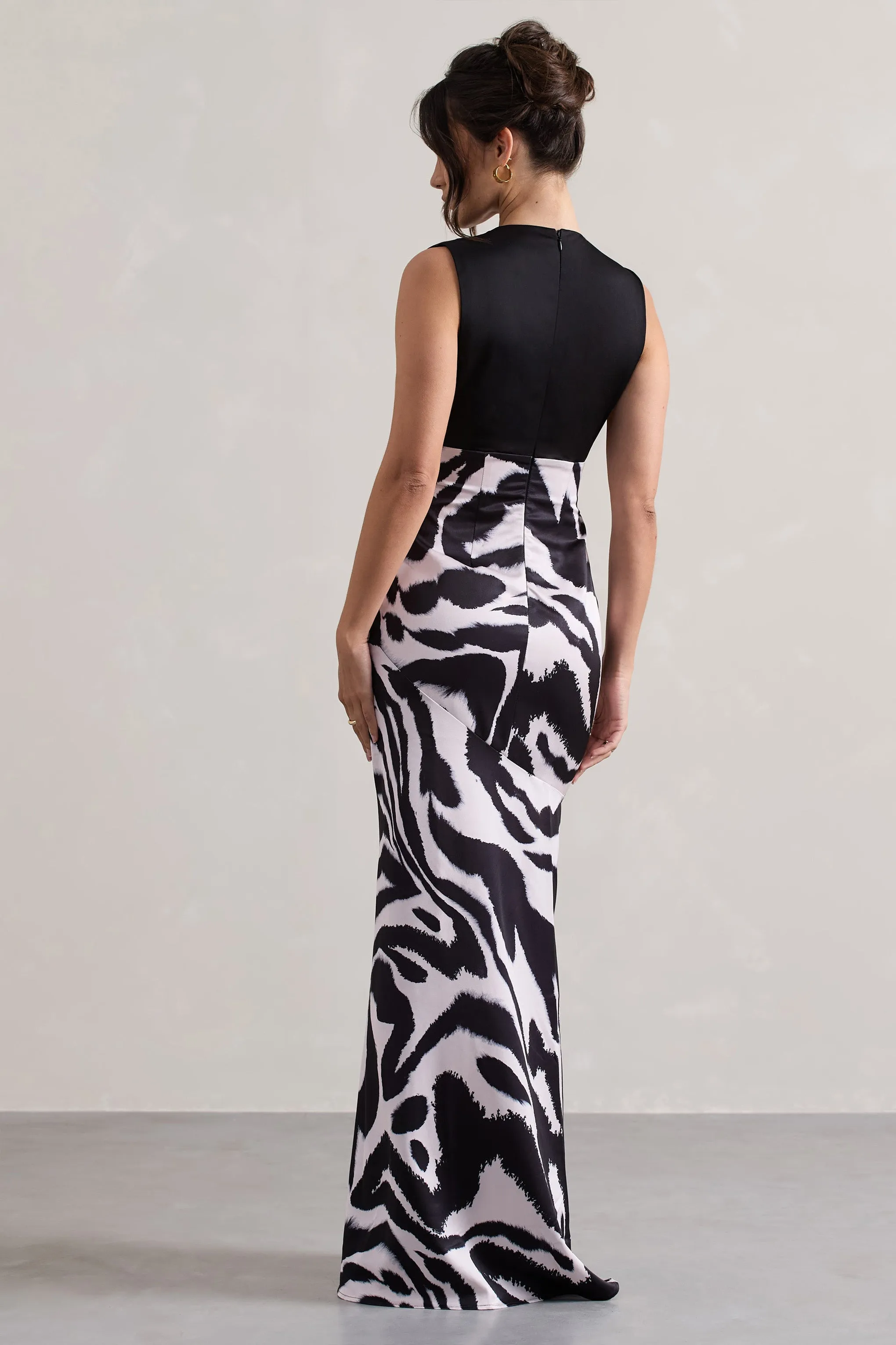 Zebra Print Satin Maxi Dress