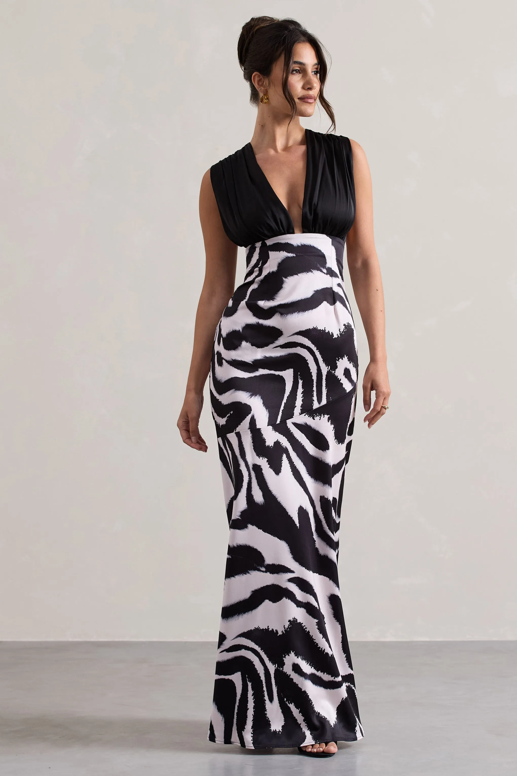 Zebra Print Satin Maxi Dress