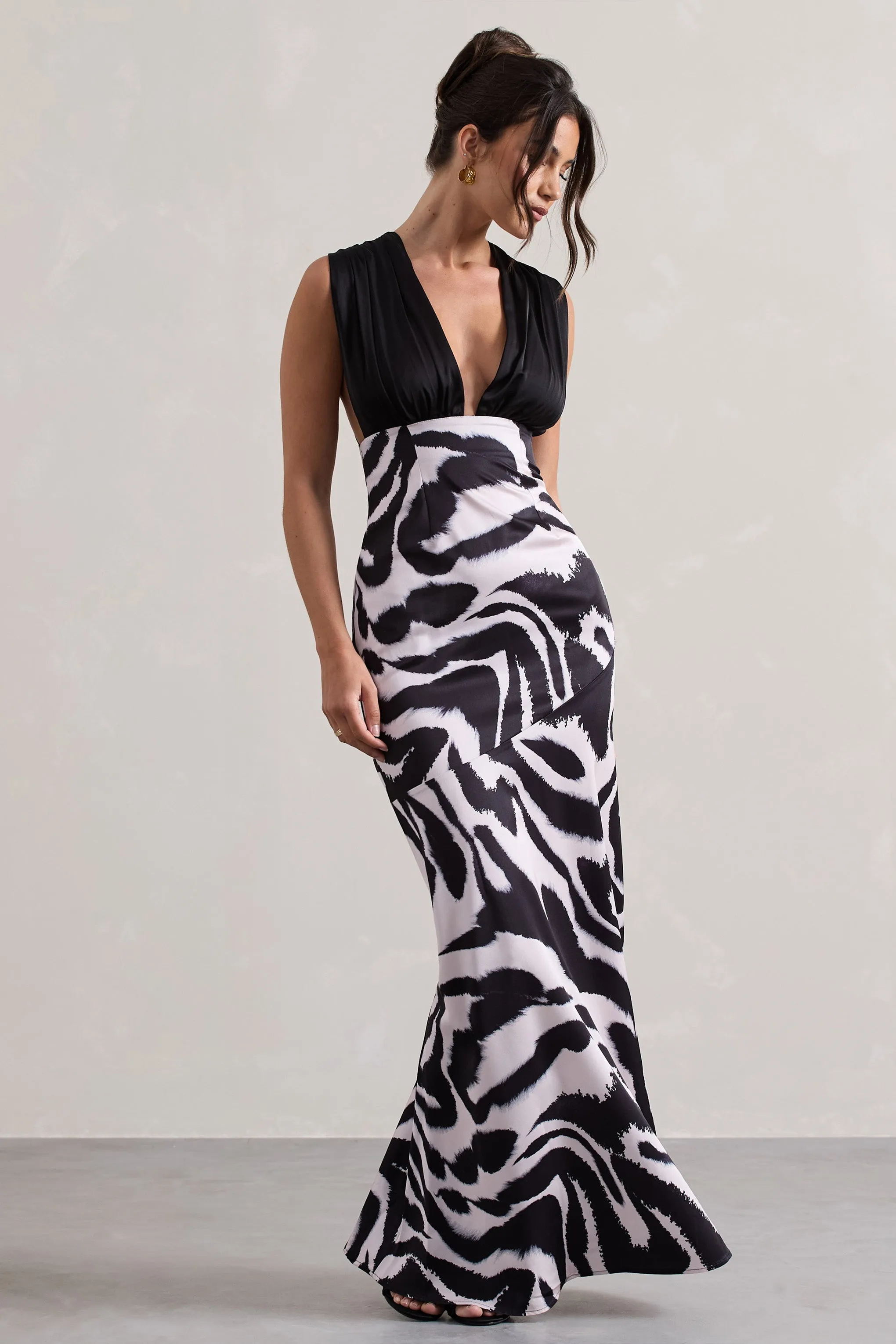 Zebra Print Satin Maxi Dress