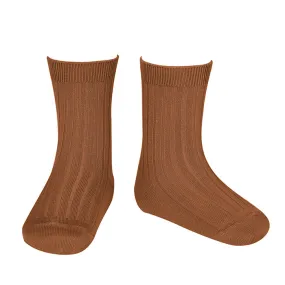 Oxide Brown Basic Rib Short Socks for Baby and Child by Condor