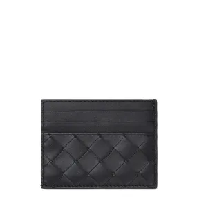 Intrecciato Black Flat Open Card Holder