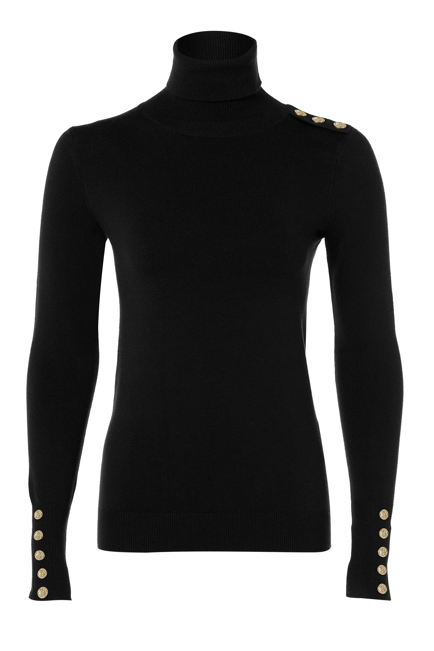 Black Buttoned Roll Neck Knit Jumper