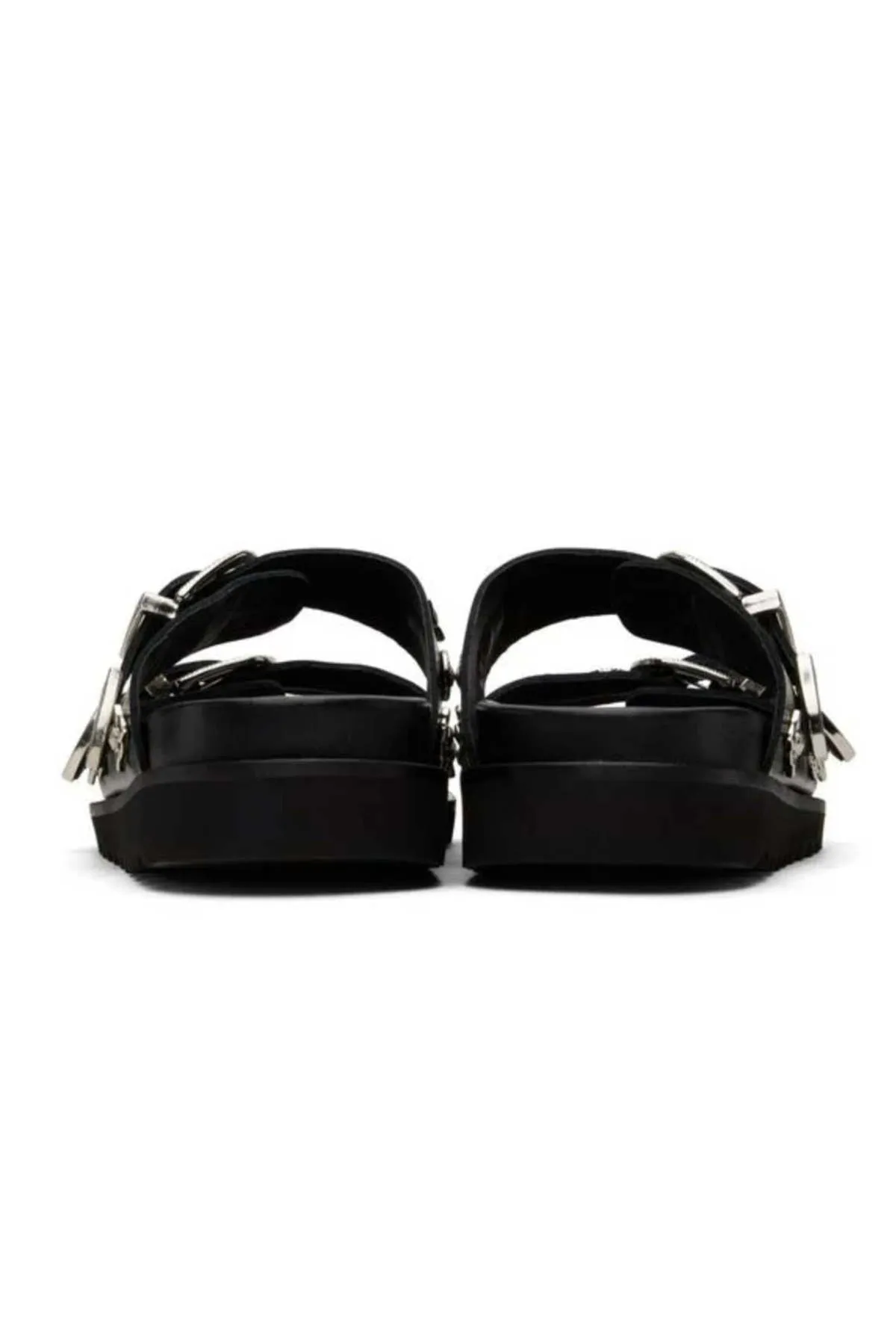 Black Leather Buckle Sandals