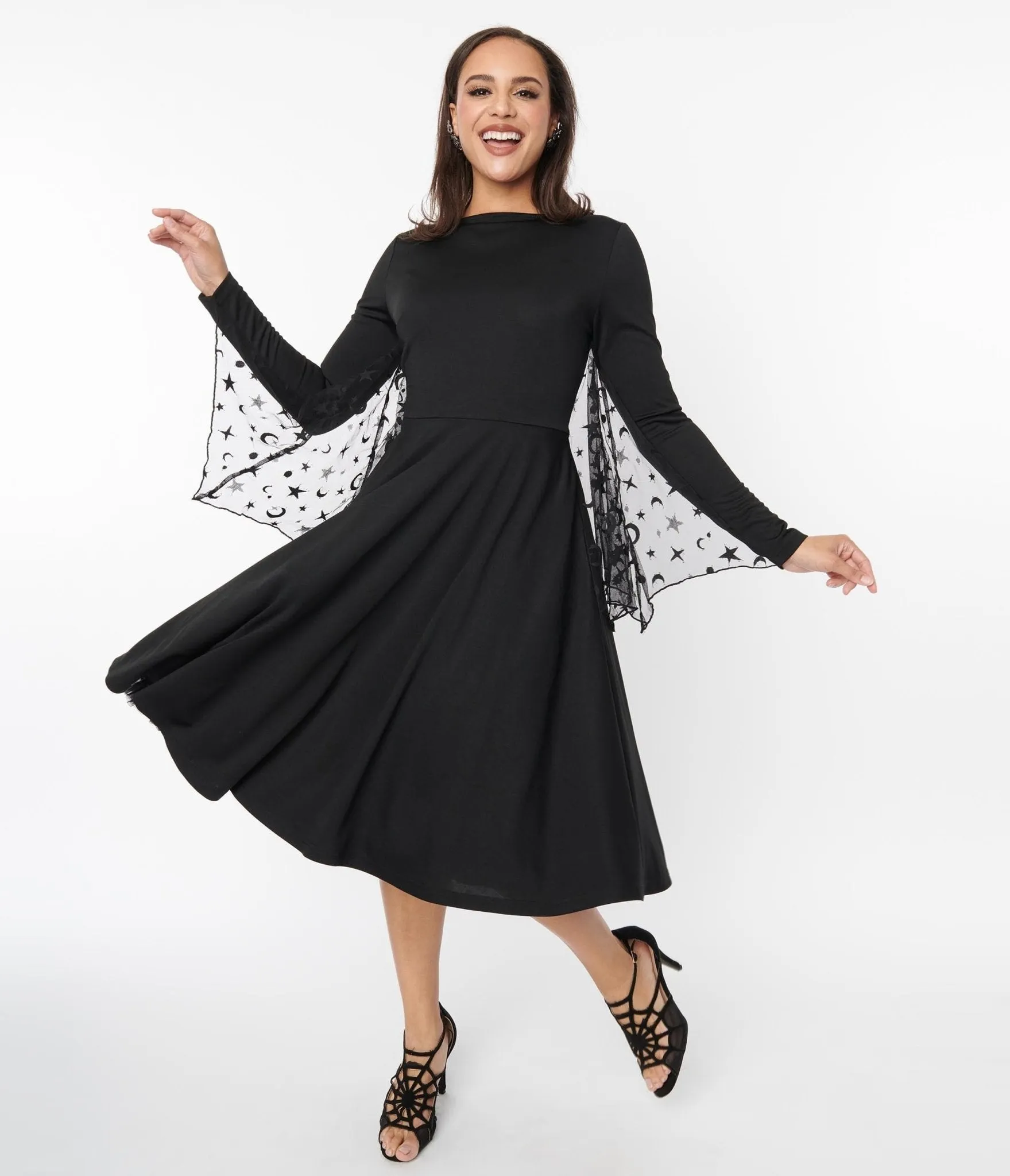 Black Mesh Bat Swing Dress