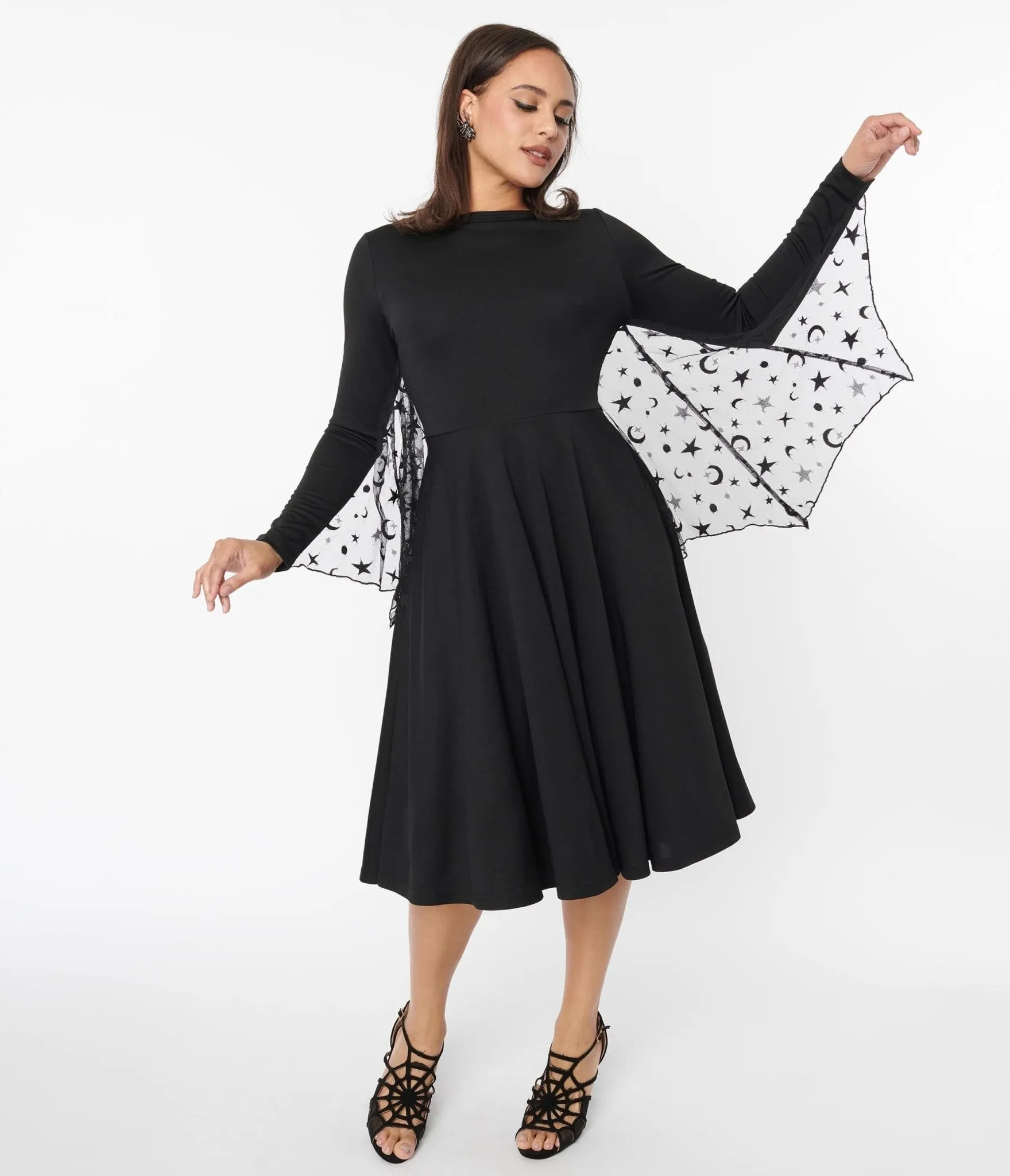 Black Mesh Bat Swing Dress