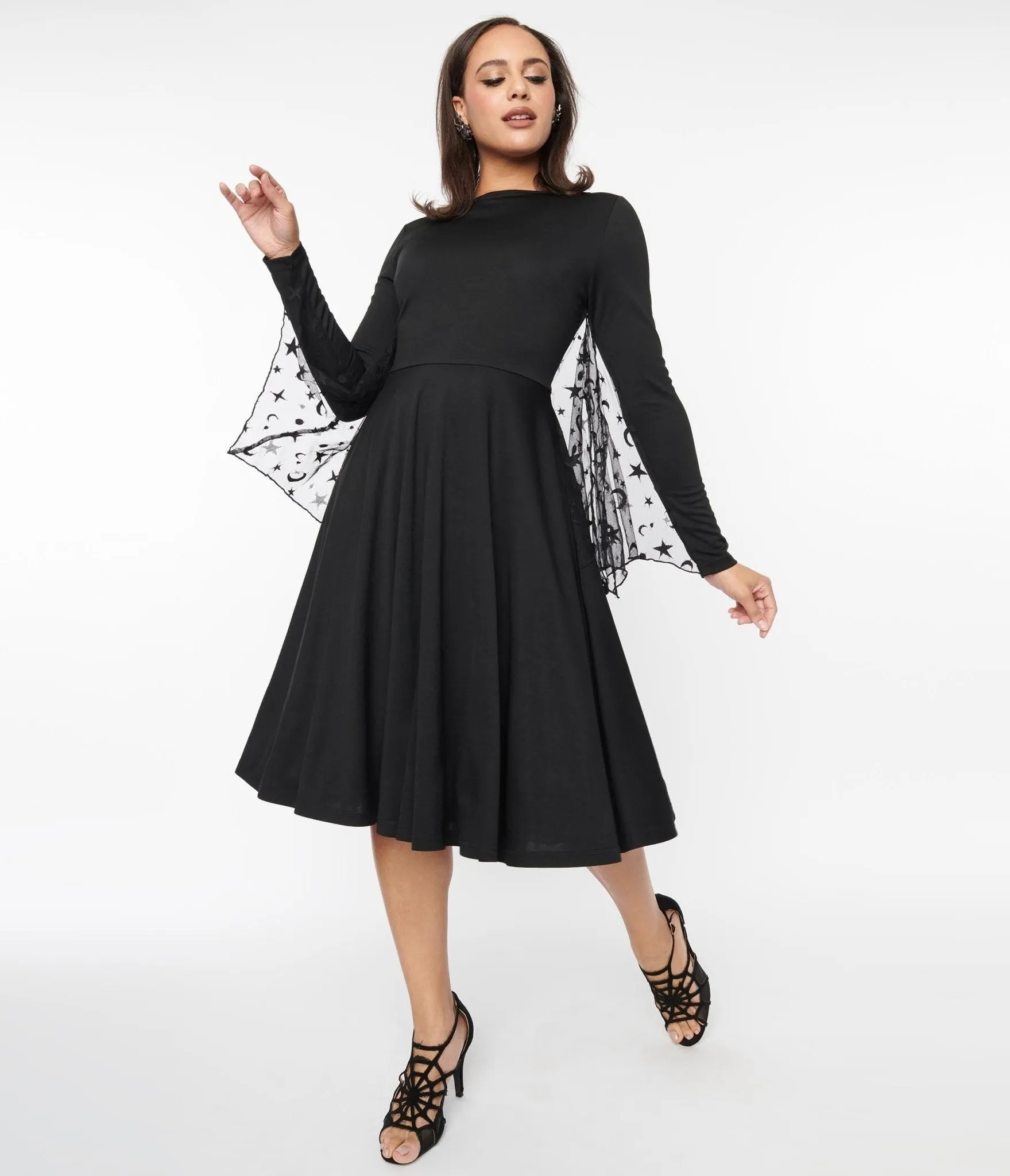 Black Mesh Bat Swing Dress