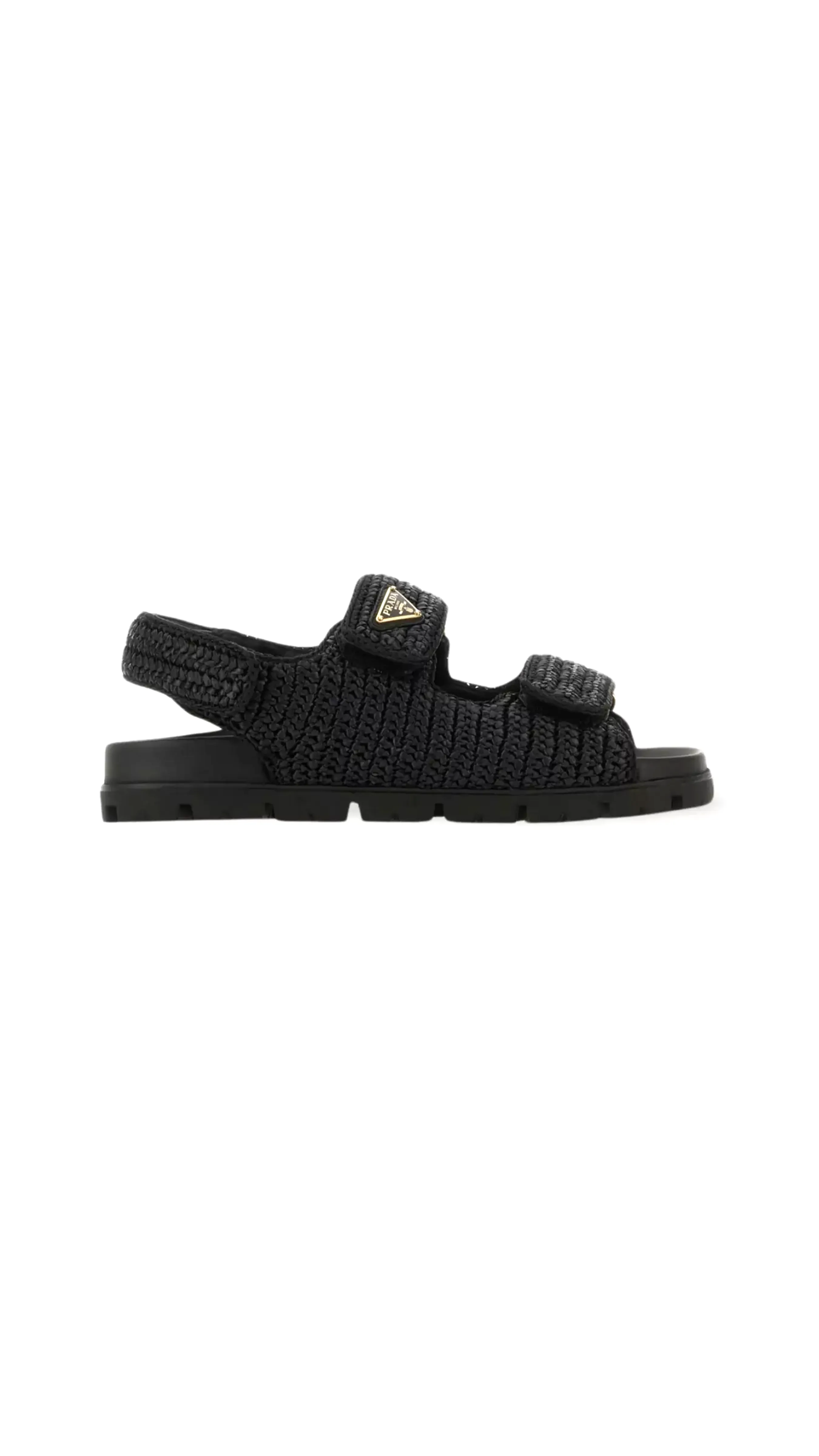 Black Raffia-effect Woven Sandals