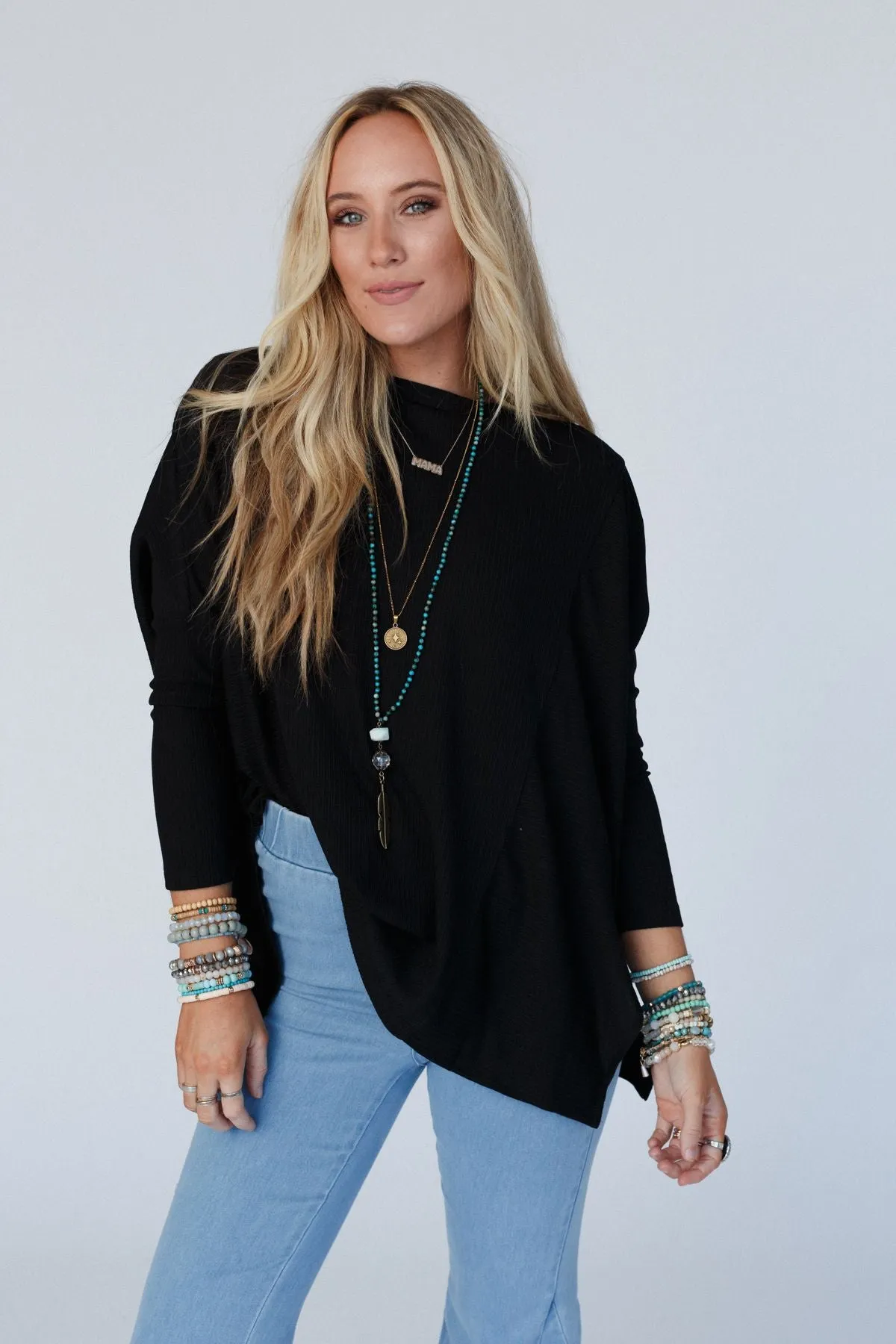 Black Rosemary Contrast Long Sleeve Top