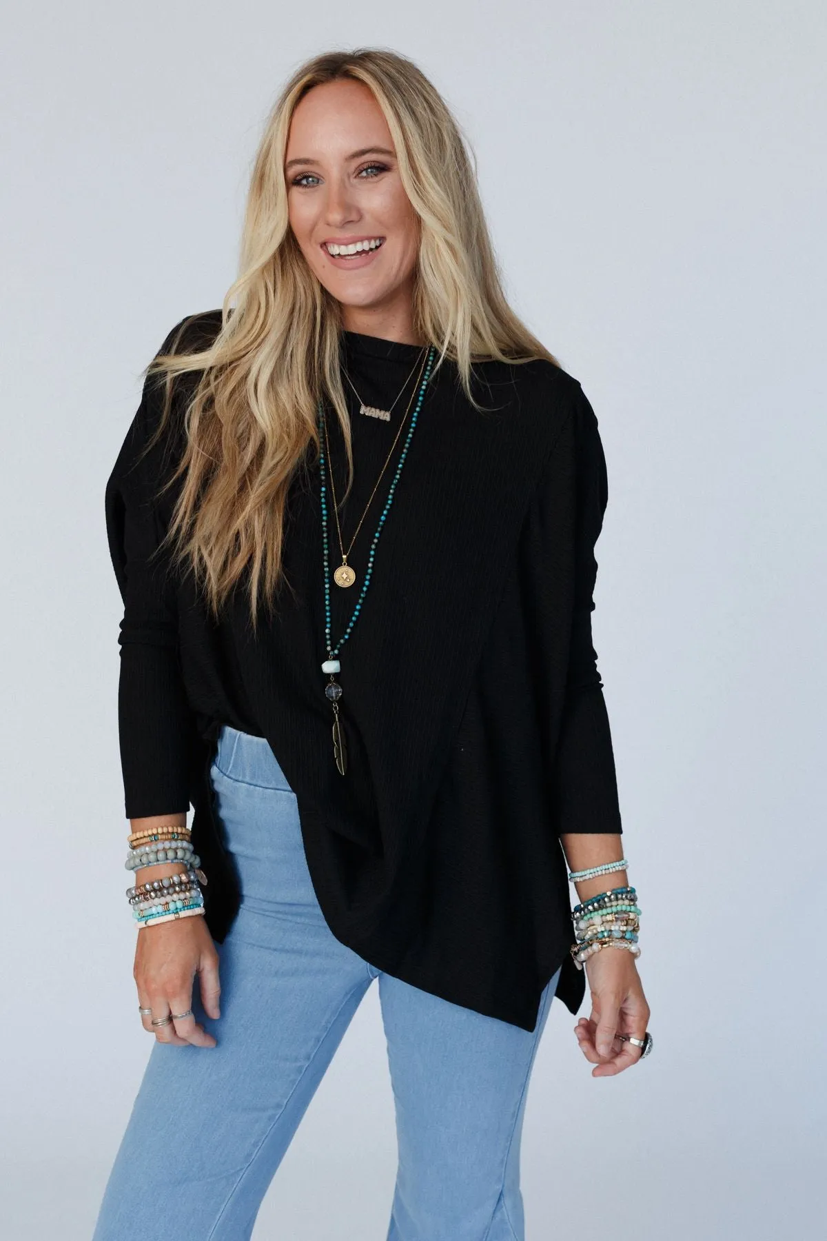 Black Rosemary Contrast Long Sleeve Top