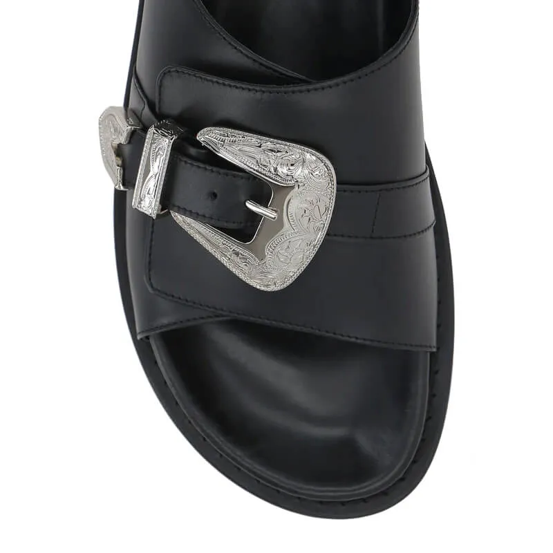 Black Western Style Buckle Sandals