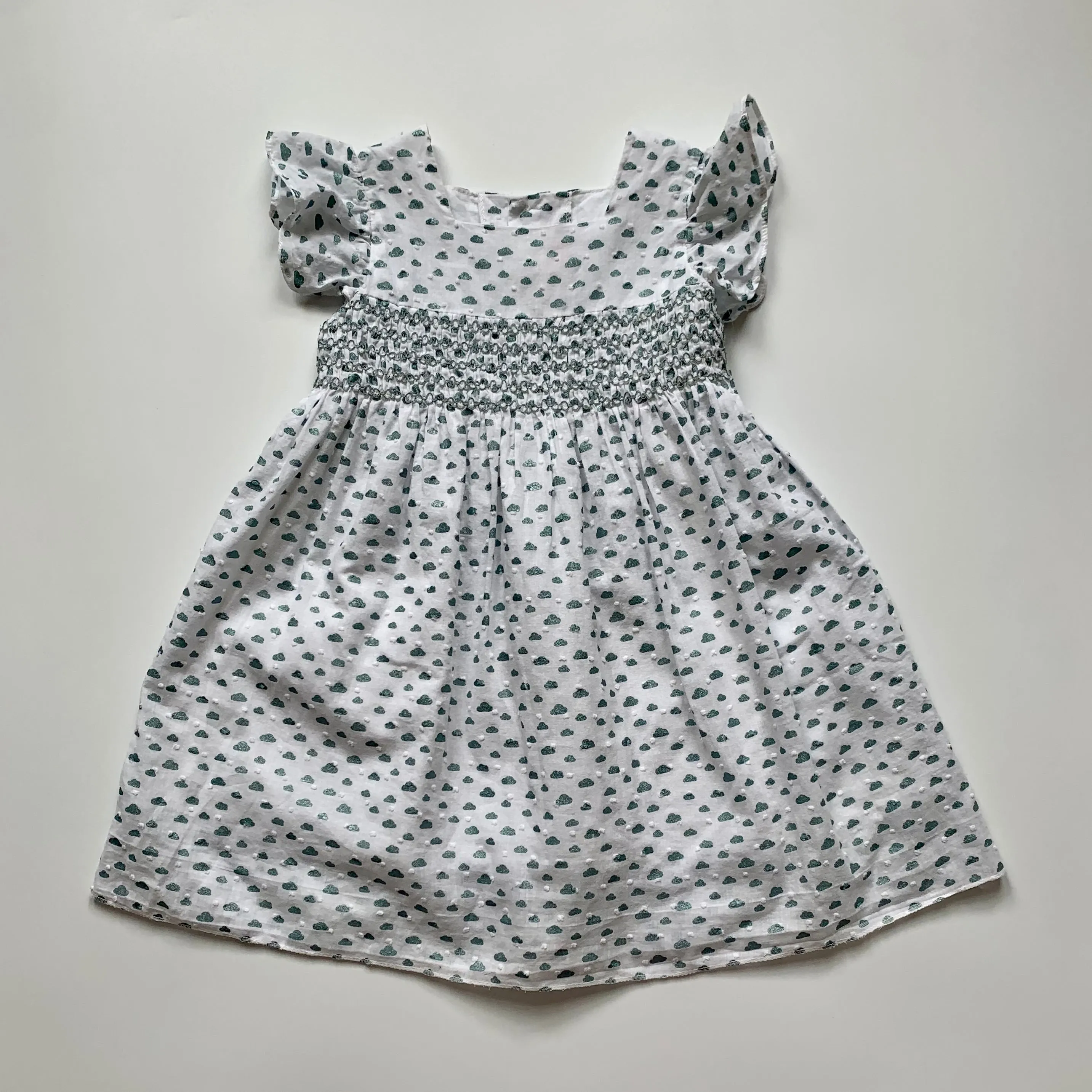 Three-Year Old Blue and White Cloud Print Smocked Dress