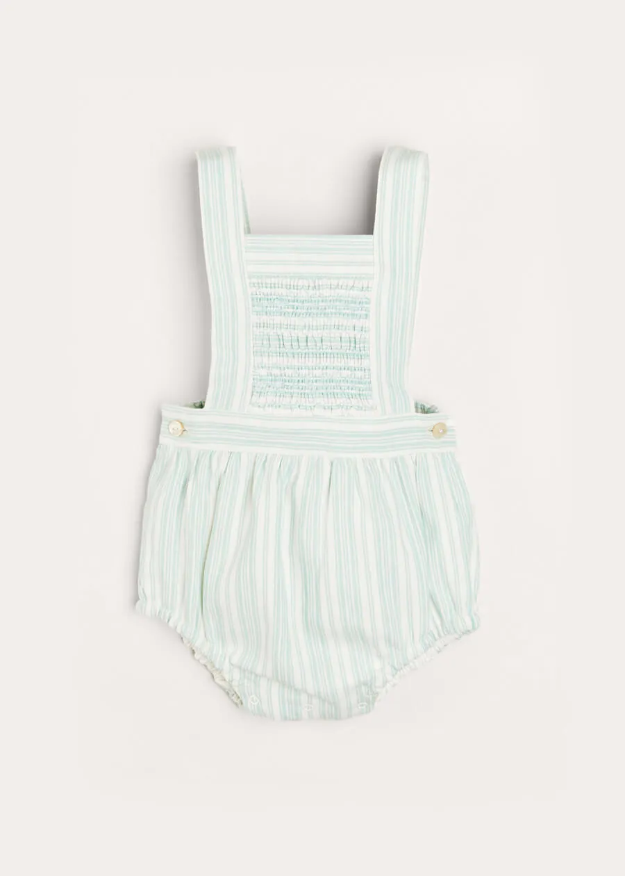 Green Striped Smocked Detail Dungaree Romper (3-18mths)