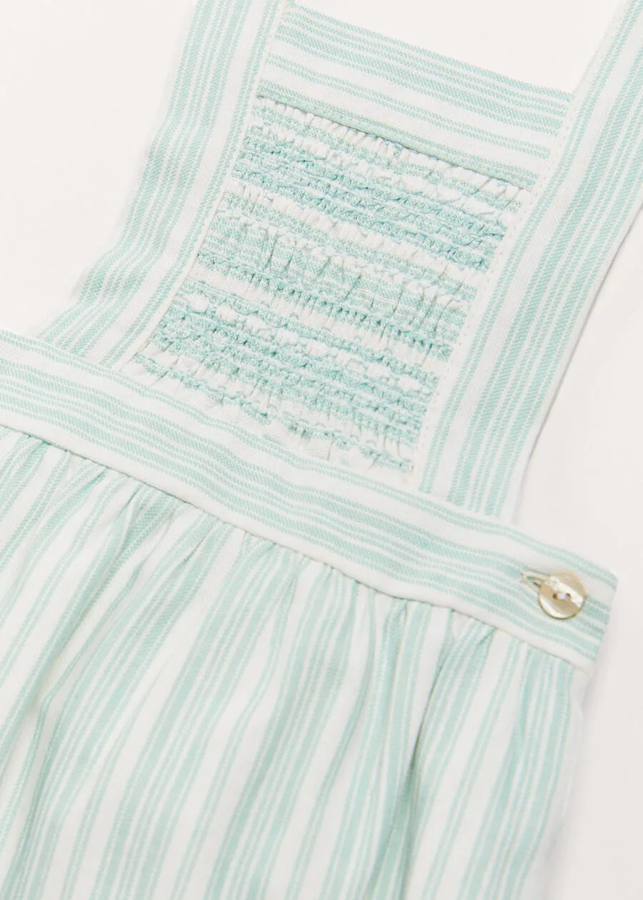 Green Striped Smocked Detail Dungaree Romper (3-18mths)