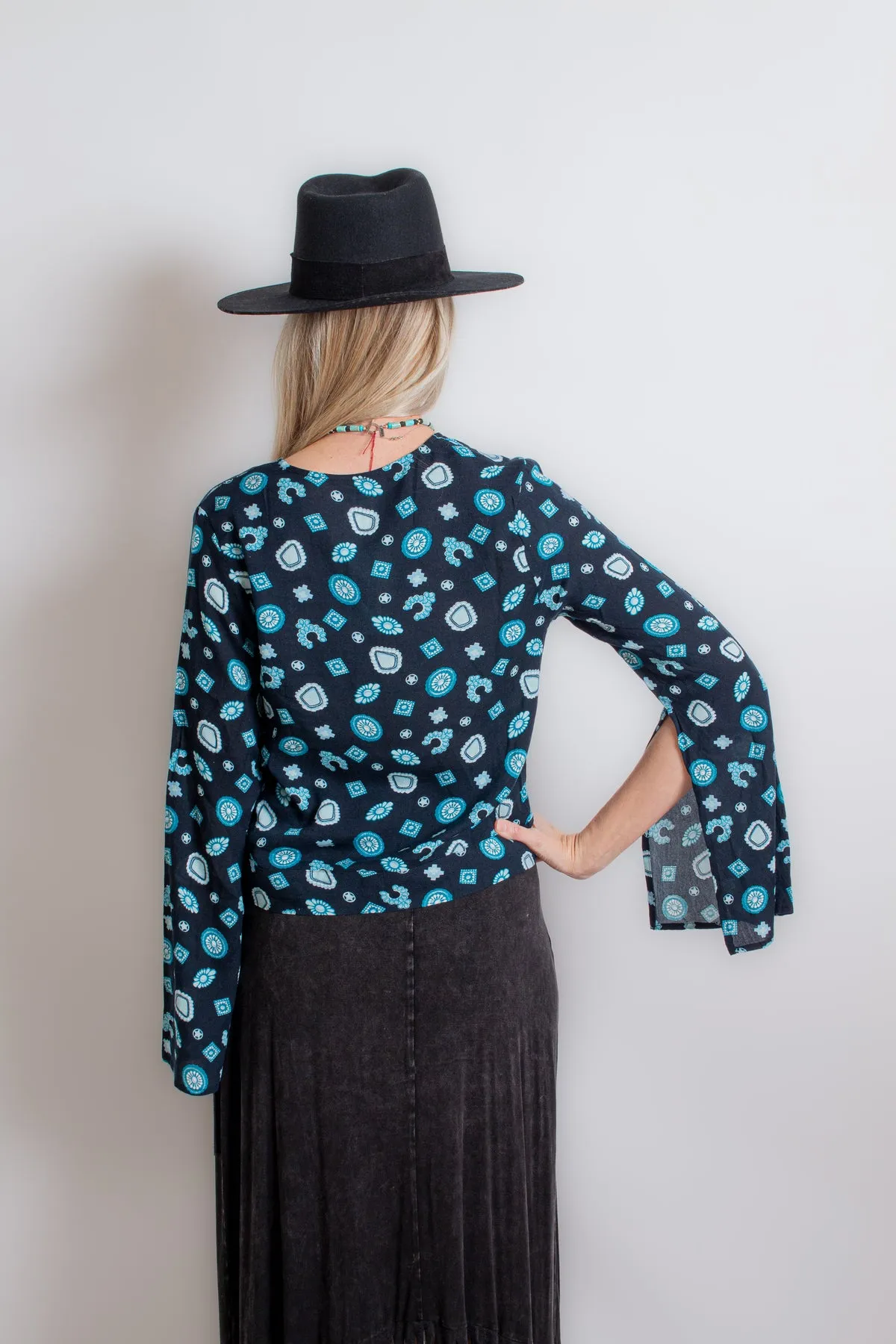 Blue Jewelry Print Wrap Top