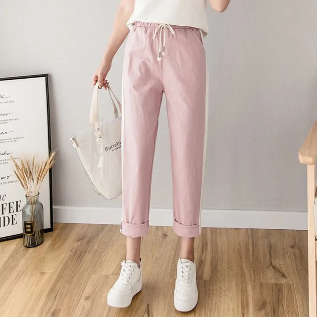 Breathable Cotton Linen Ankle Pants