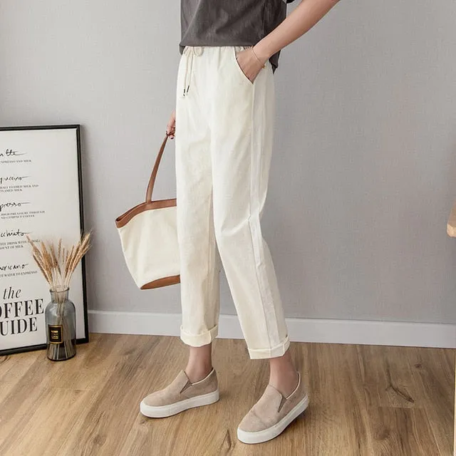 Breathable Cotton Linen Ankle Pants