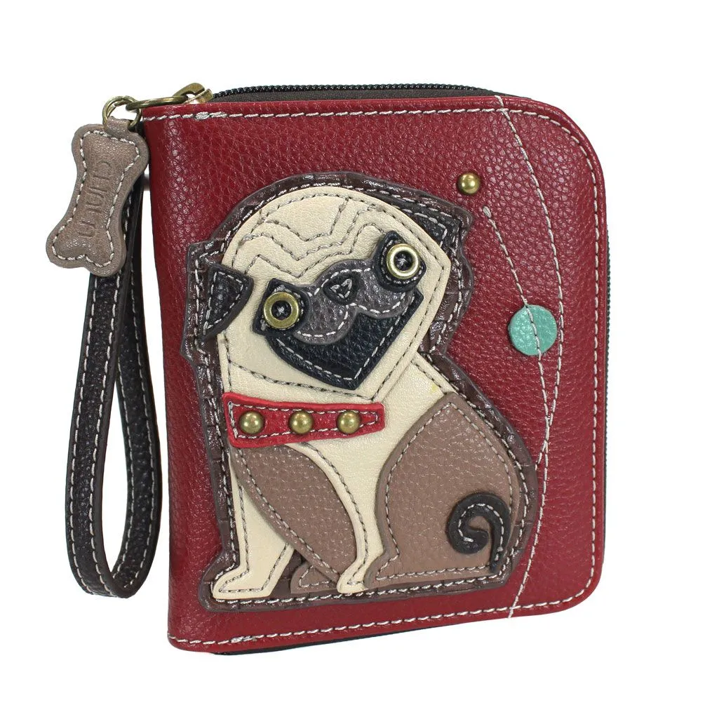 Burgundy Pug Zip Wallet