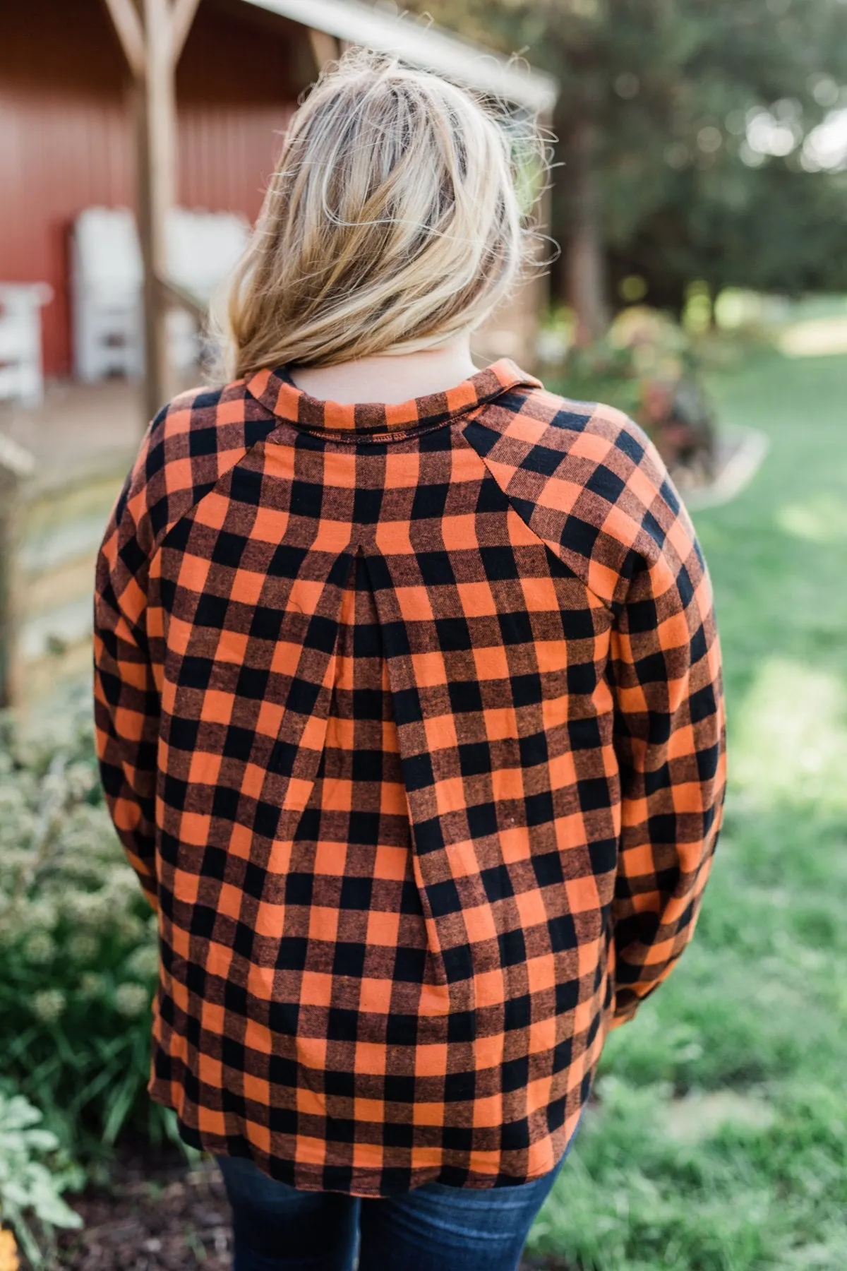 Plaid Front Tie Top in Burnt Orange