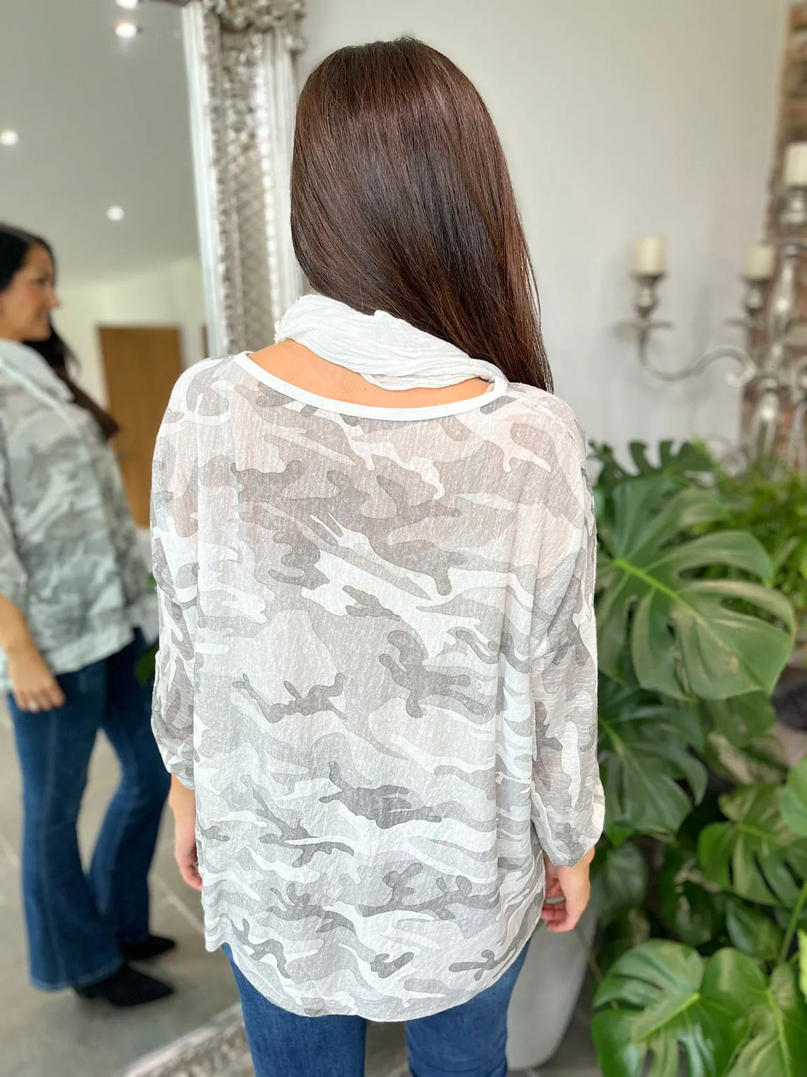 Camel Sequin Camo Linen Blend Top Kelsey